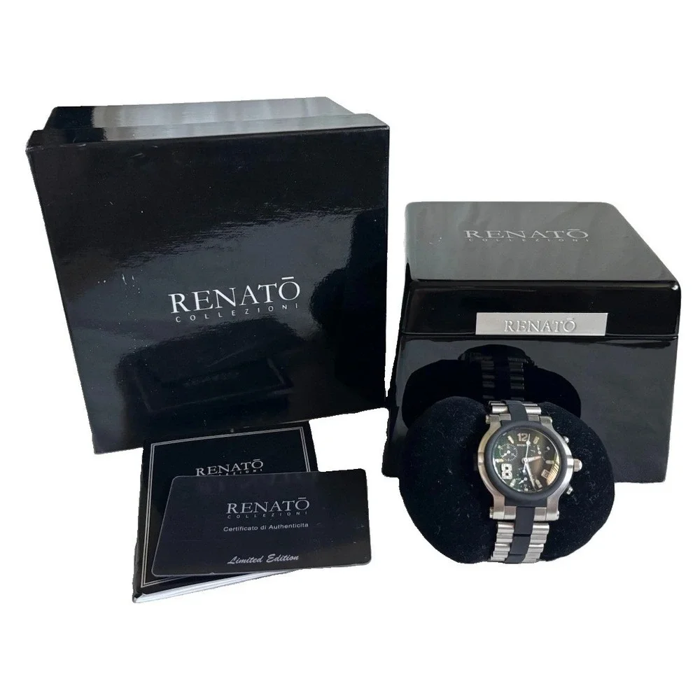 Renato Beauty Chronograph Swiss Watch Sport Stainless Steel Rubber Black Diamond